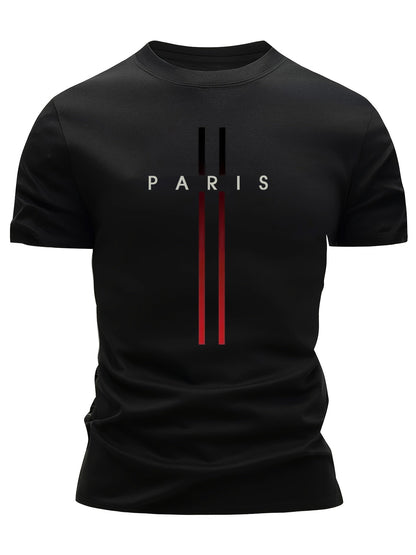 Herr T-shirt Paris Tryck Modern Sportstil Kortärmad