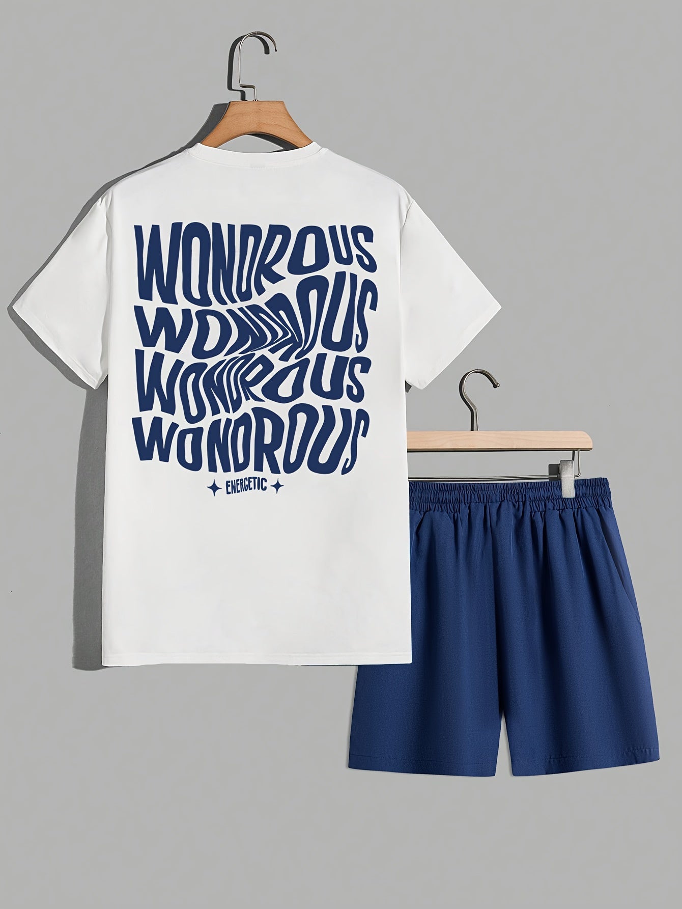 Herrset med T-shirt och Shorts, Modern Streetwear med Psykedeliskt Grafiskt Tryck, Avslappnad Passform