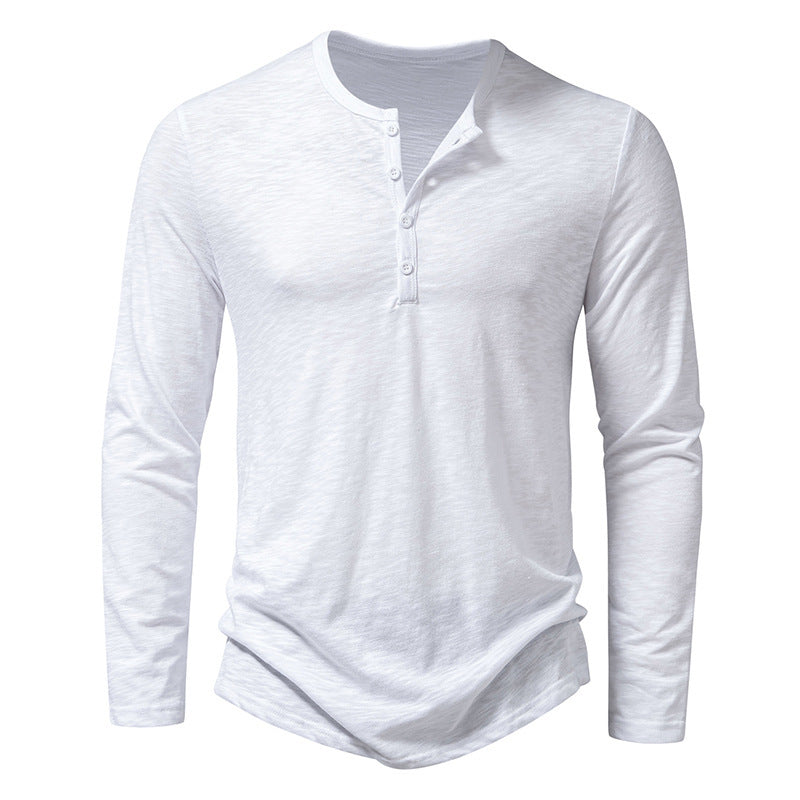 Brett – Långärmad T-shirt för Herrar med Knappar och Henry Krage
