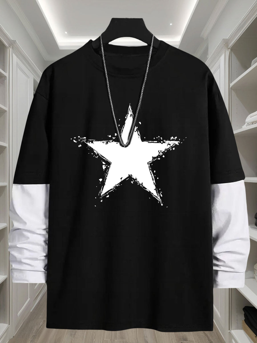 Långärmad t-shirt med lager-på-lager-look och stjärntryck