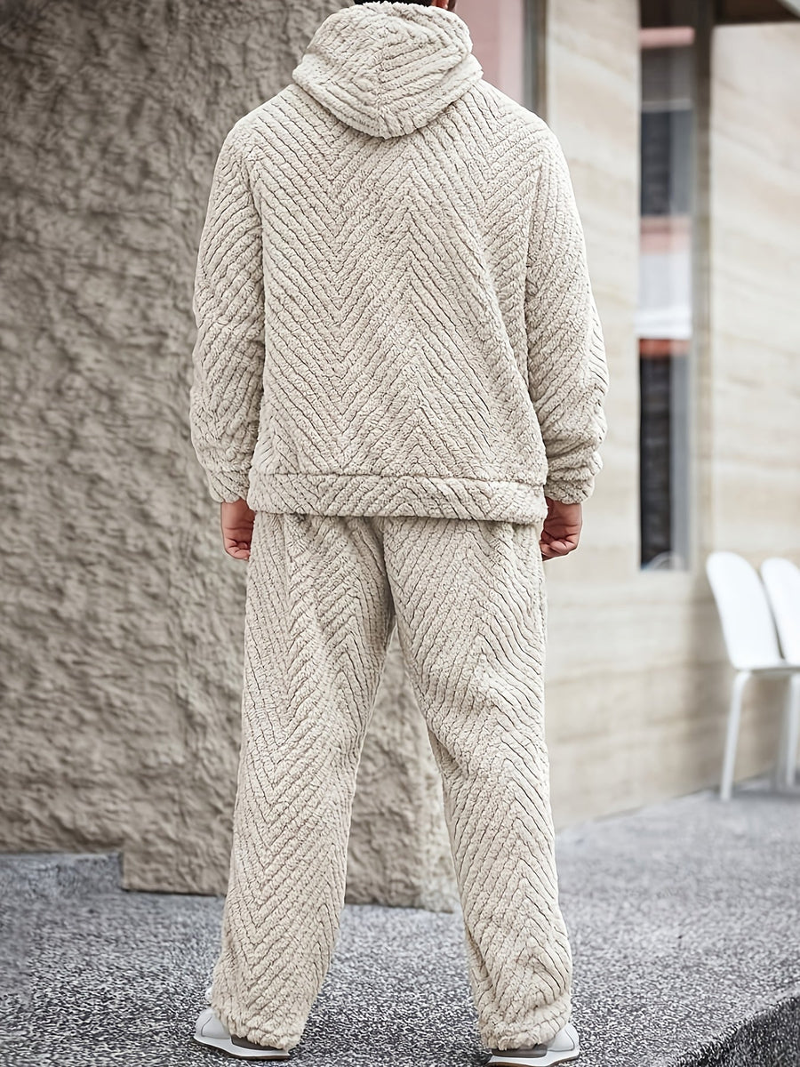 Unisex Mjukt Pyjamasset med Huva och Chevronmönster
