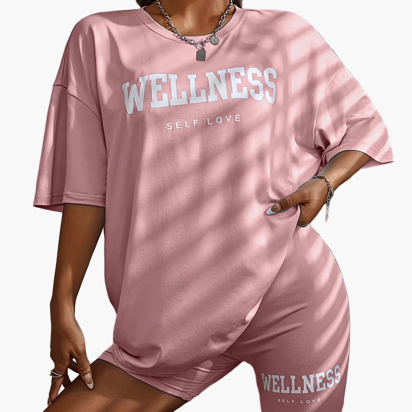 Wellness Self Love Damset – Avslappnad Lounge T-shirt och Shorts, Casual Vardagsträning