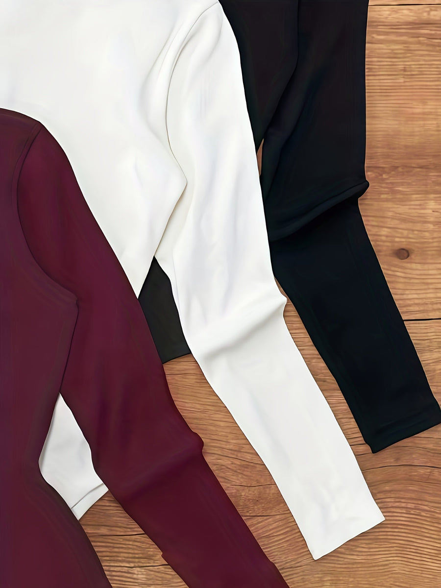 Bodysuit med polokrage, lång ärm, svart, vit och brun