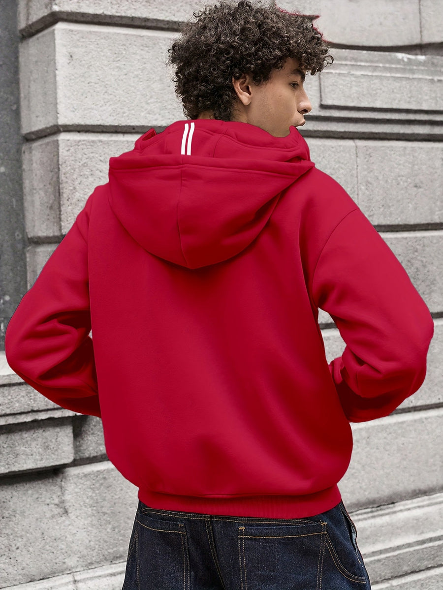 Hoodie med dragkedja och integrerad balaklava, vita ränder