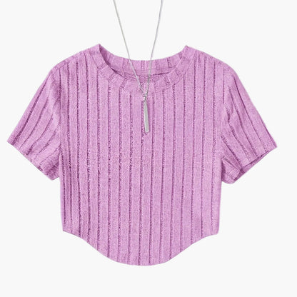 Dam Topp Kortärmad Ribbad Crop Top Casual Sommar