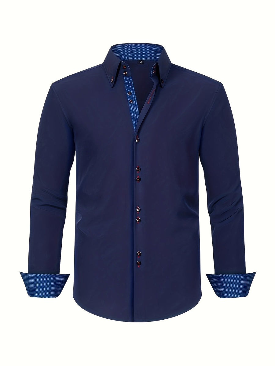 Herrskjorta Elegant Affärslook Långärmad Slim Fit – Perfekt för Kontor och Fest
