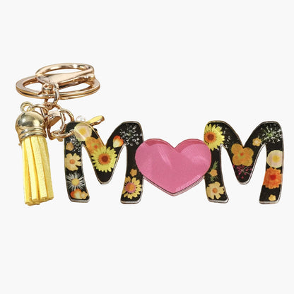 Nyckelring för kvinnor – Blommig MAMMA med hjärta och tofs – Perfekt present till mamma, modeaccessoar