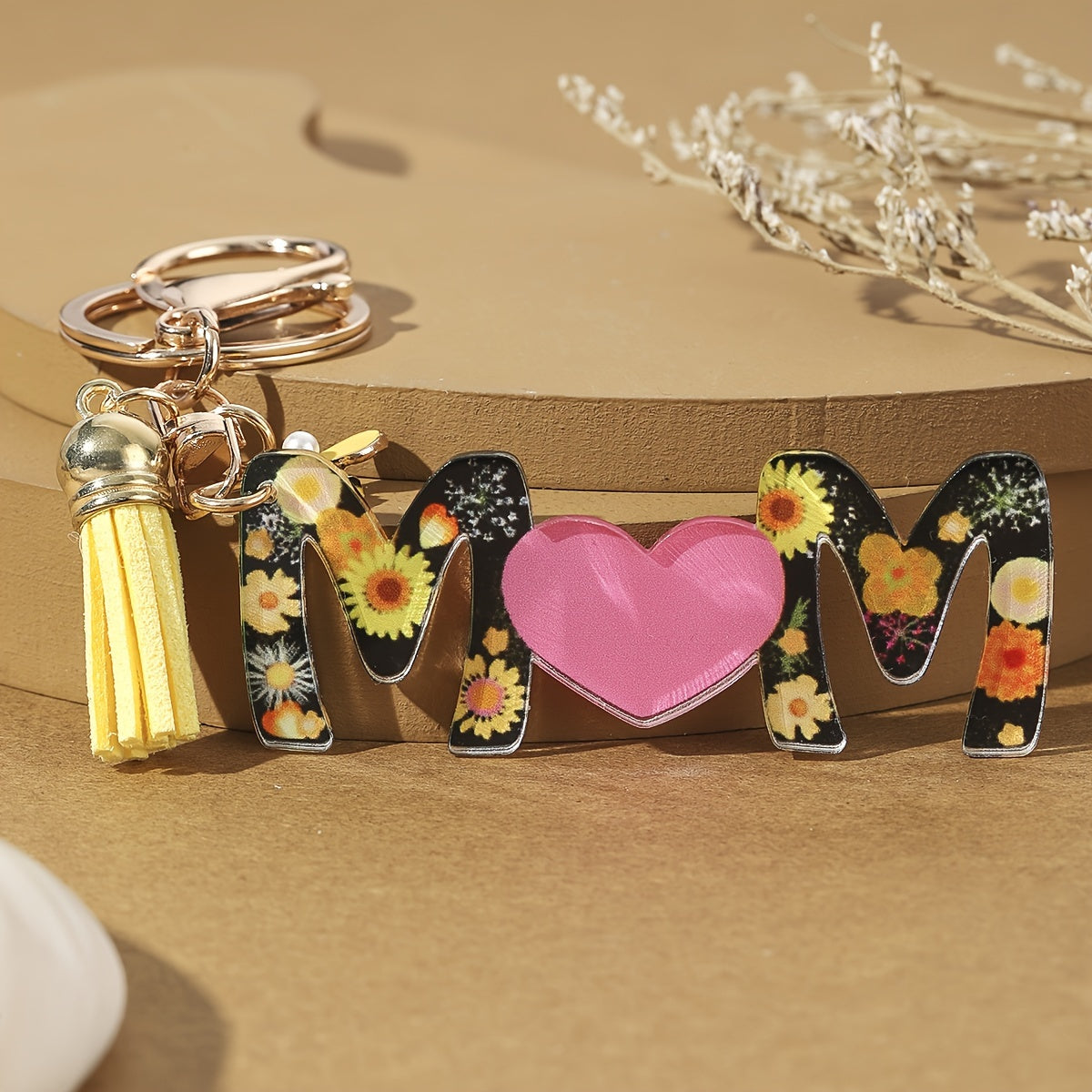 Nyckelring för kvinnor – Blommig MAMMA med hjärta och tofs – Perfekt present till mamma, modeaccessoar