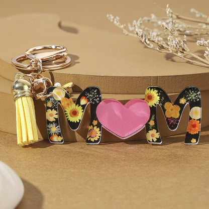 Nyckelring för kvinnor – Blommig MAMMA med hjärta och tofs – Perfekt present till mamma, modeaccessoar