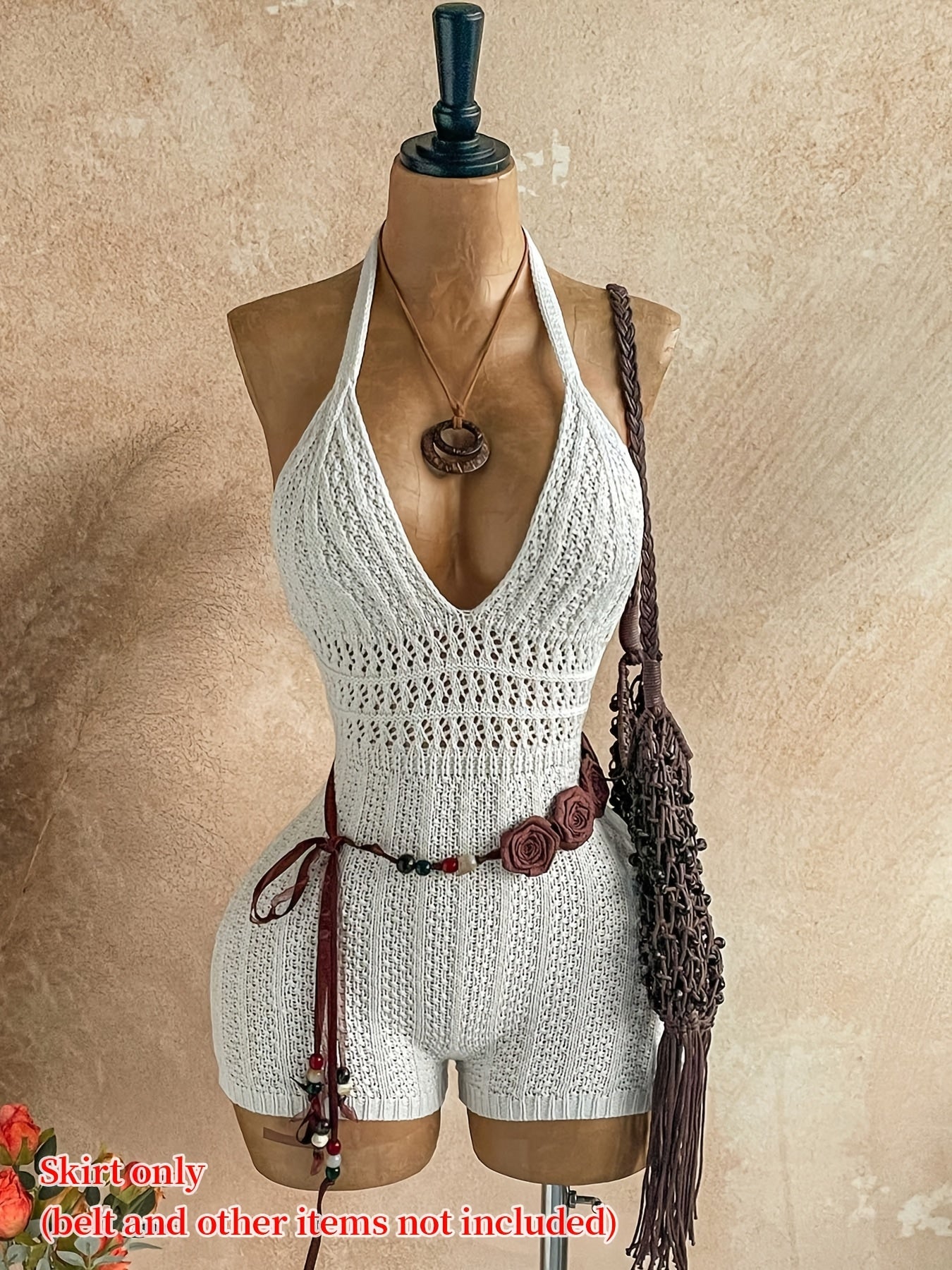 Dam Playsuit Virkad Halterneck Kort Bohemisk Sommarstil