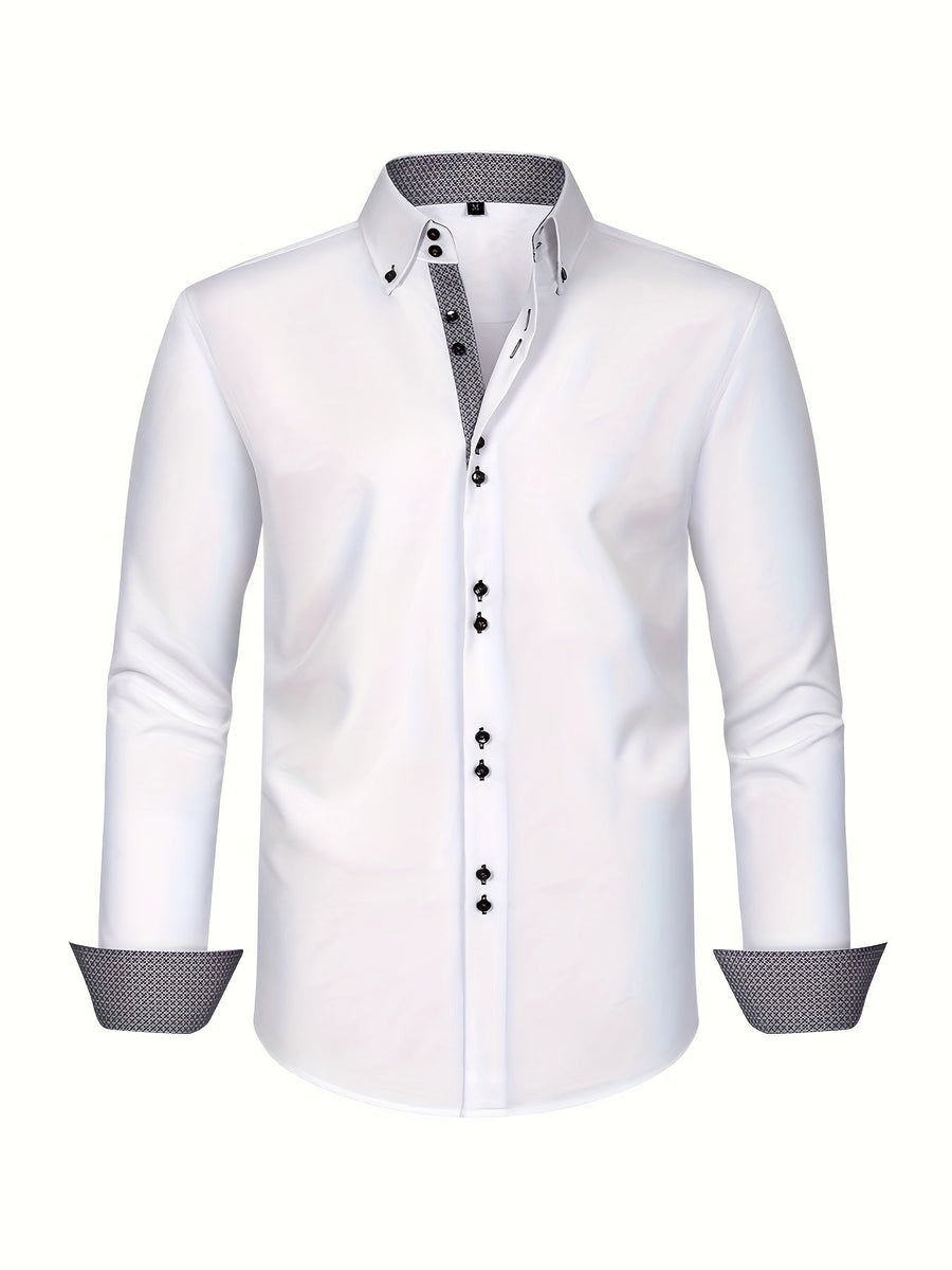 Herrskjorta Elegant Affärslook Långärmad Slim Fit – Perfekt för Kontor och Fest