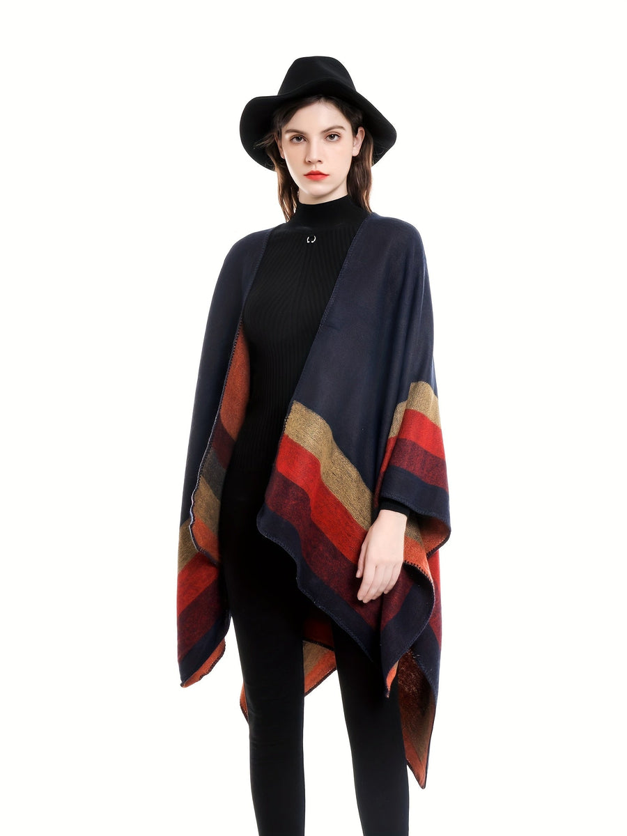 Vändbar Poncho Randig Oversized Mjuk Grå Rosa Grön