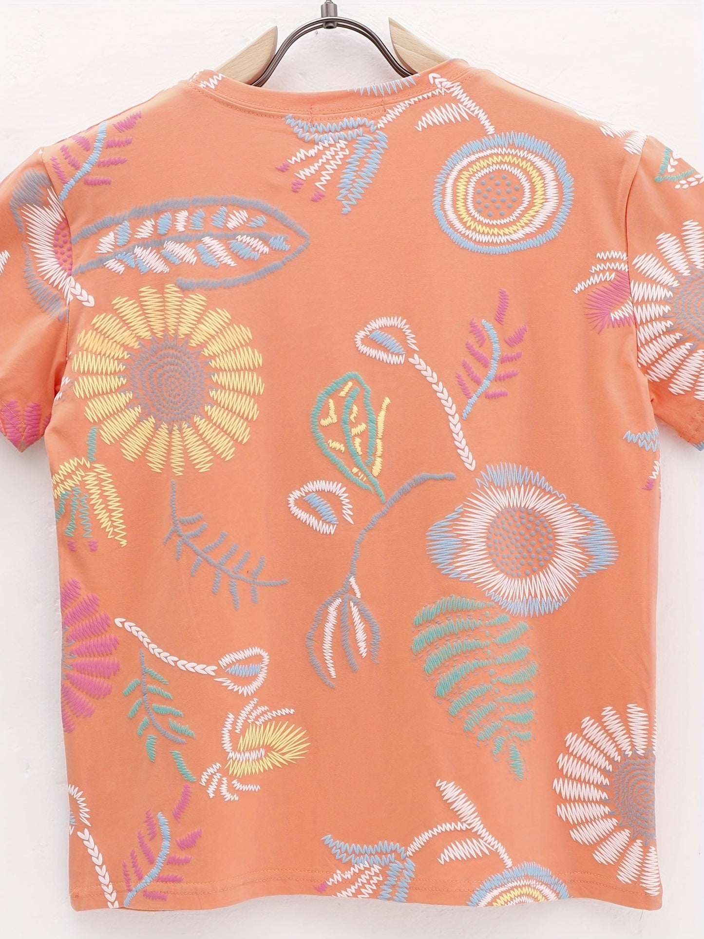 Dam Topp Broderad Boho Stil Ledig Sommarblus Kort Ärmar
