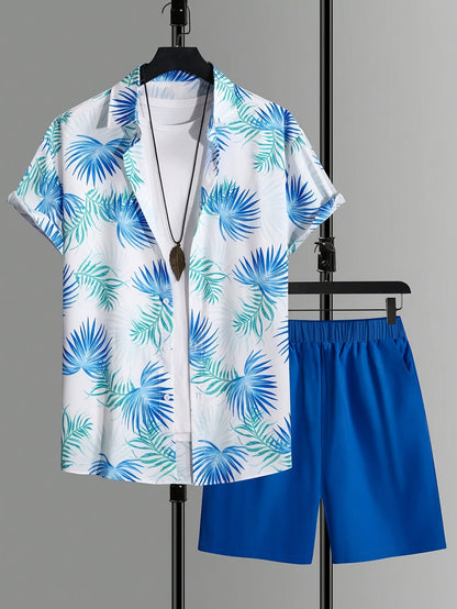 Herrset med kortärmad skjorta och shorts – trendigt semester- och strandmode