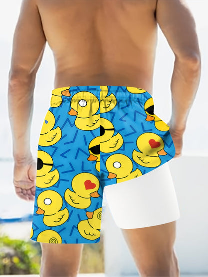 Herrars badshorts med roliga ankan-motiv – perfekt för strand och pool
