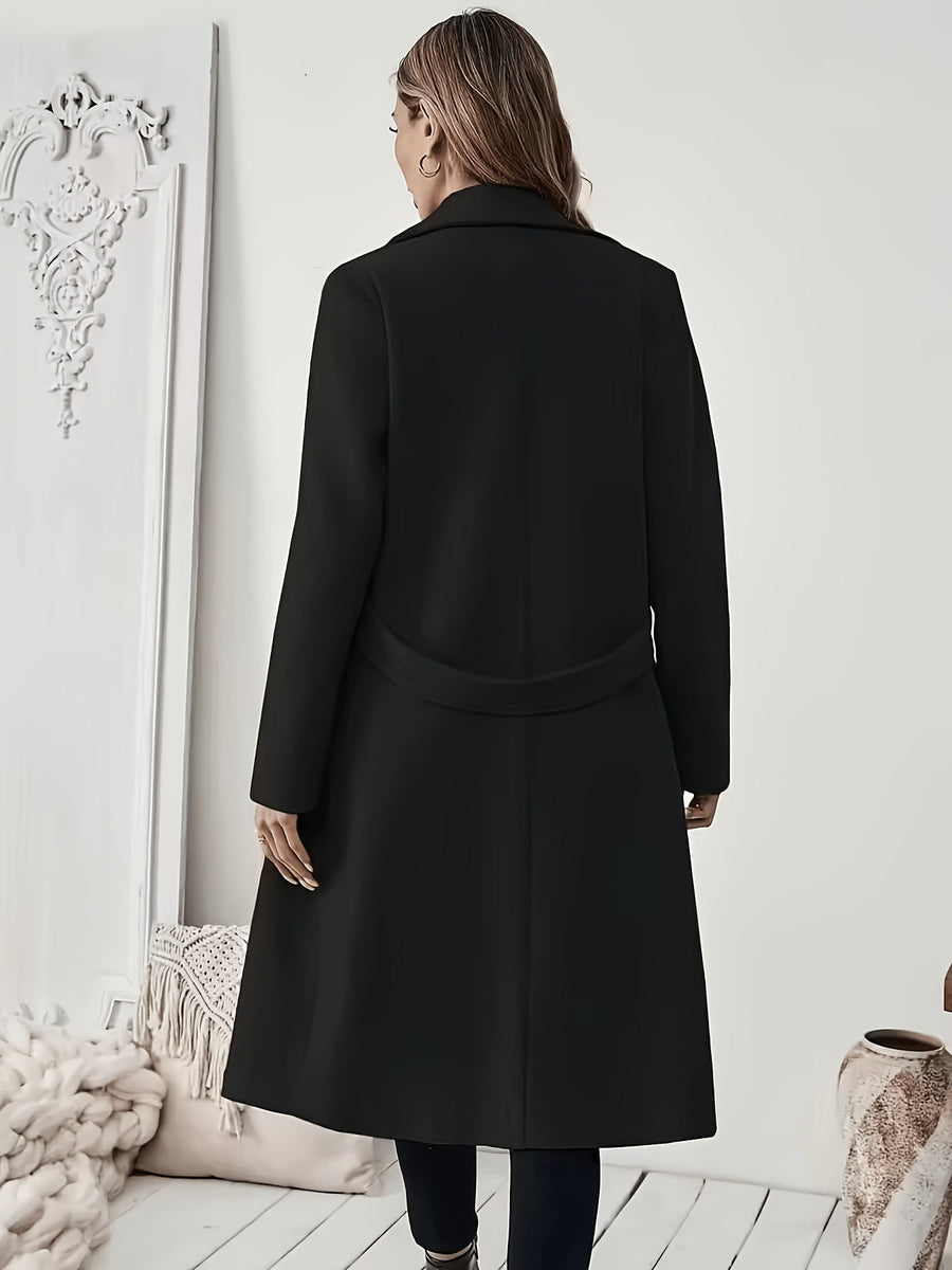 Damkappa med slag och fickor, lång modell i enfärgad design