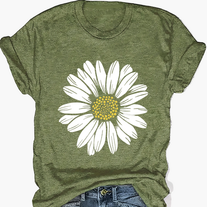 Dam T-shirt med Stor Prästkrageblomma – Avslappnad och Trendig Sommarstil