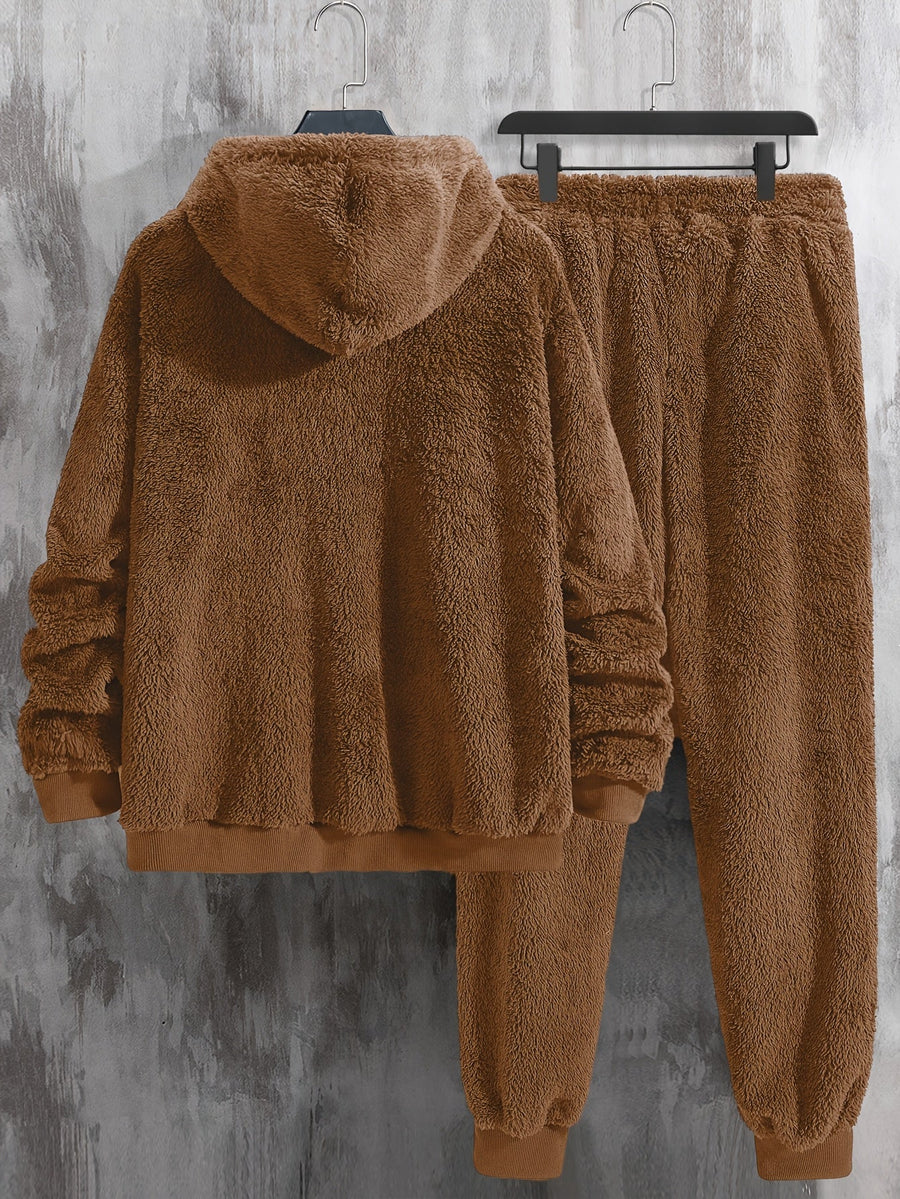 Unisex Mjuk Teddyfleece Hoodie och Byxa Set - Fluffigt Tvådelat Loungeset
