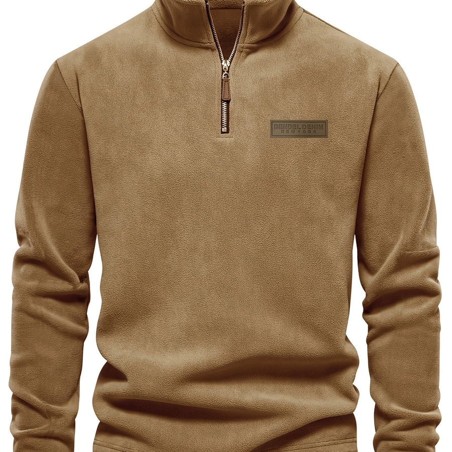 Men's Quarter-Zip Fleece Pullover with Logo Patch