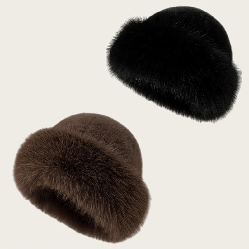 Fuskpäls vintermössa set 2-pack, mjuk varm mössa för kyla