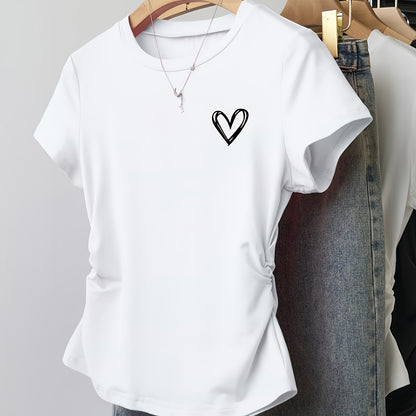 Dam T-shirt med hjärtmotiv och smickrande passform – Trendigt vardagsplagg