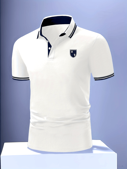 Herr Pikétröja Casual Polo Kort Ärmskjorta med Emblem – Modern Stil för Vardagsbruk