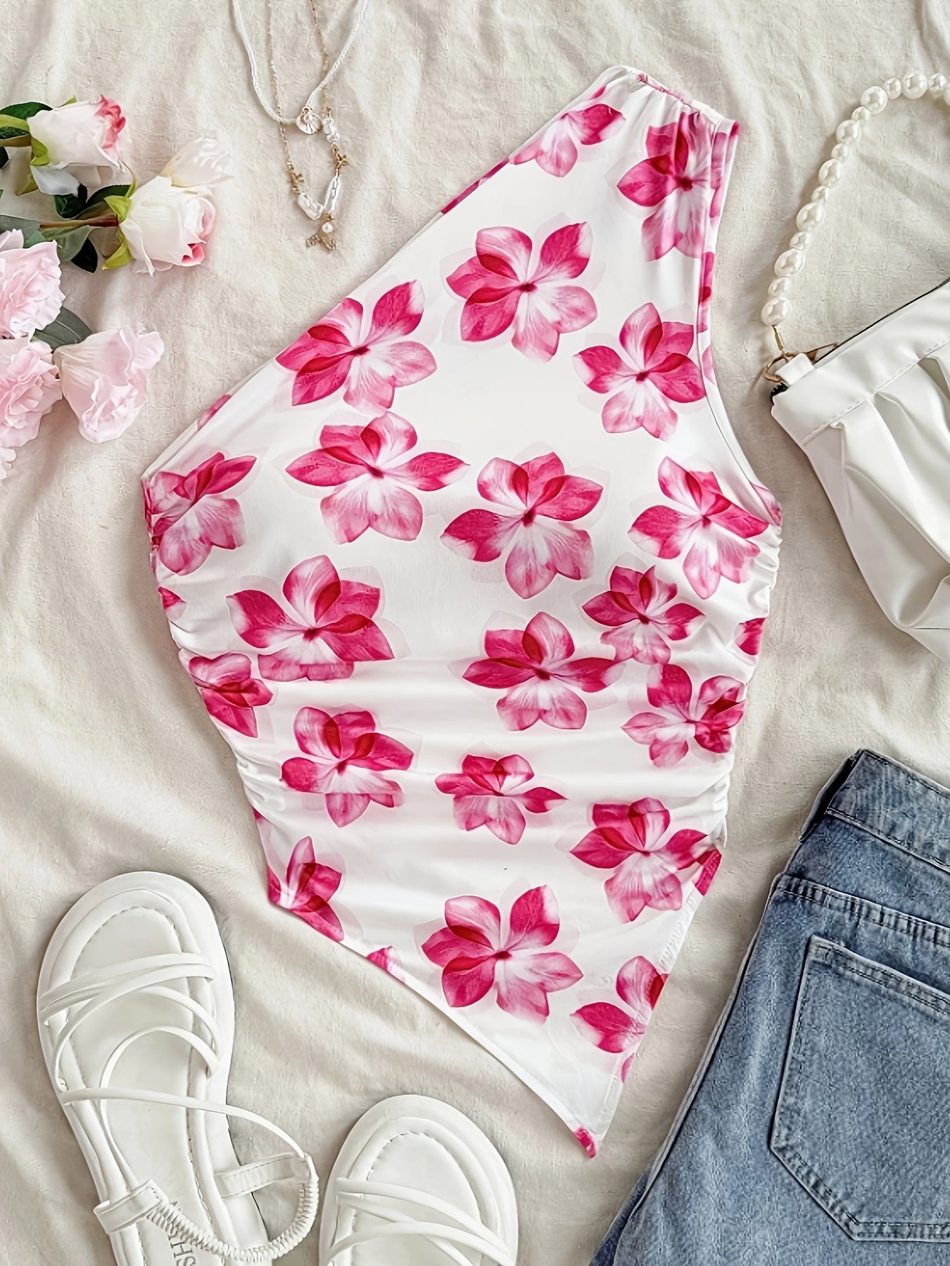 Dam Body One Shoulder Elegant Blommig Stil Perfekt för Vår och Sommar