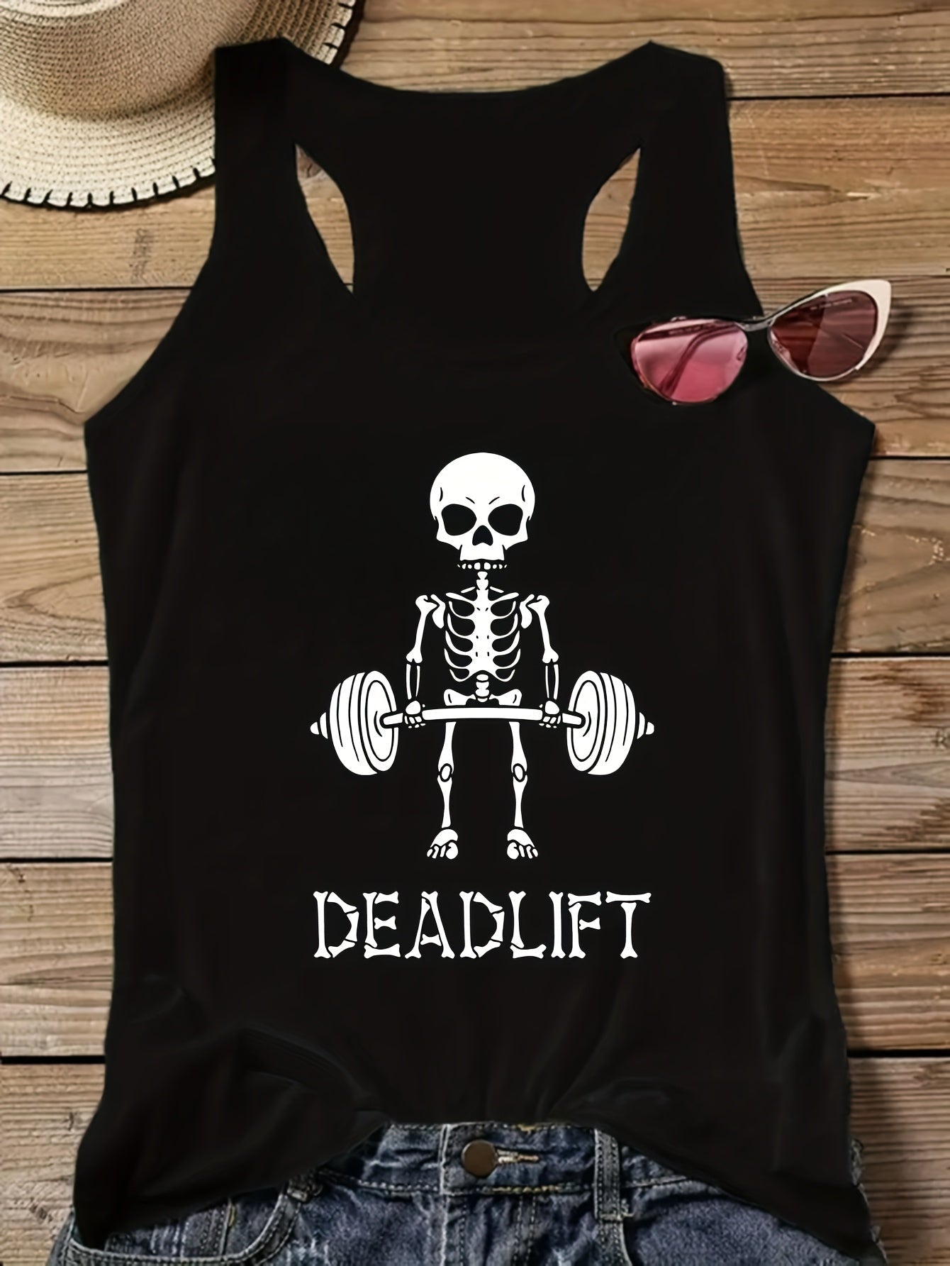 Damlinne med skelett deadlift-tryck – Sportig tränings- och gymstil