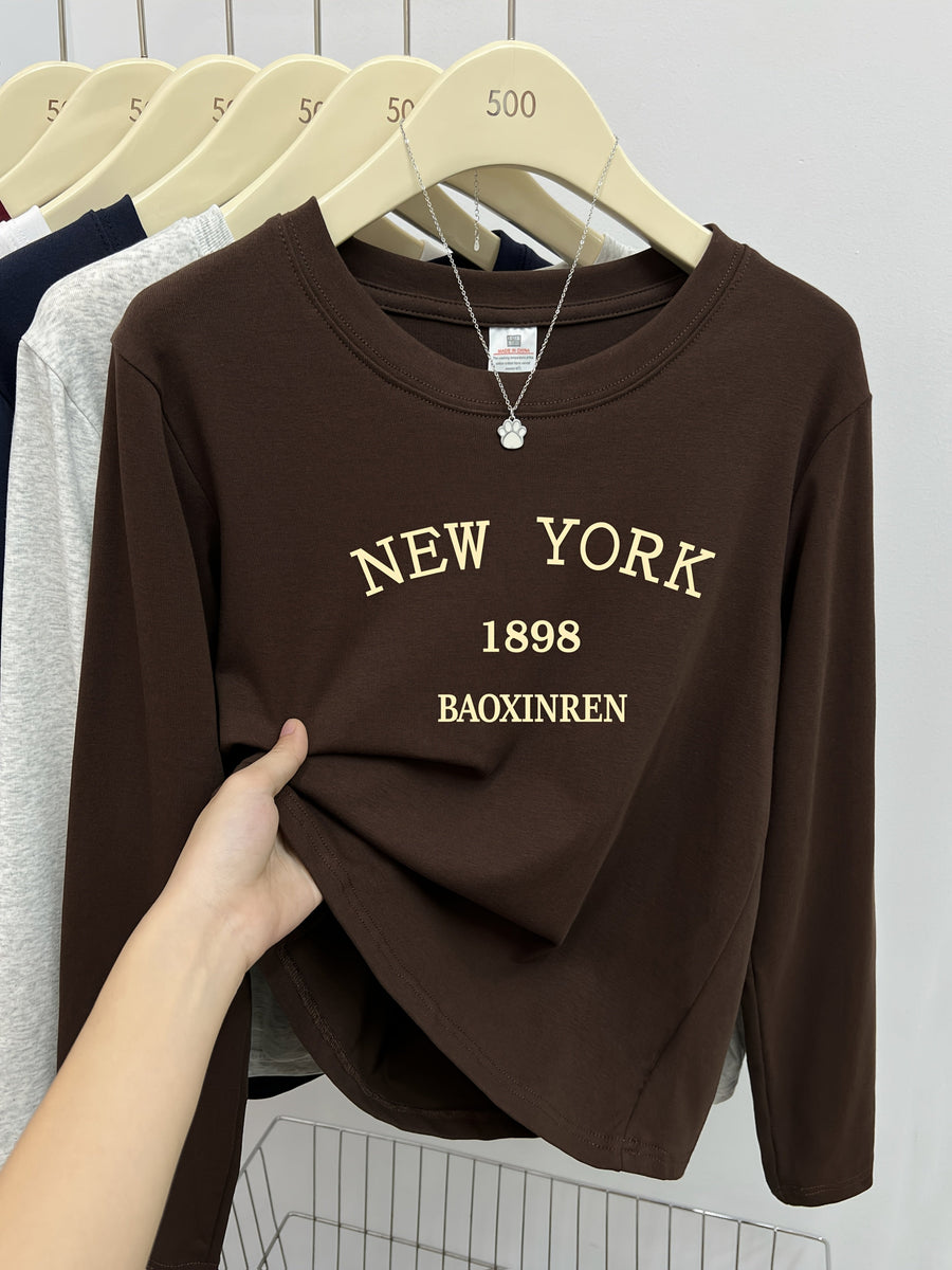 Dam T-shirt med tryck Långärmad Rundhals Fyrfärg