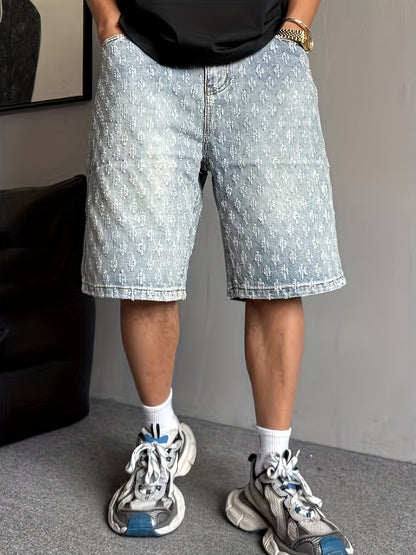 Herr Bermuda Shorts Streetstil – Knälånga Shorts med Textur och Avslappnad Passform