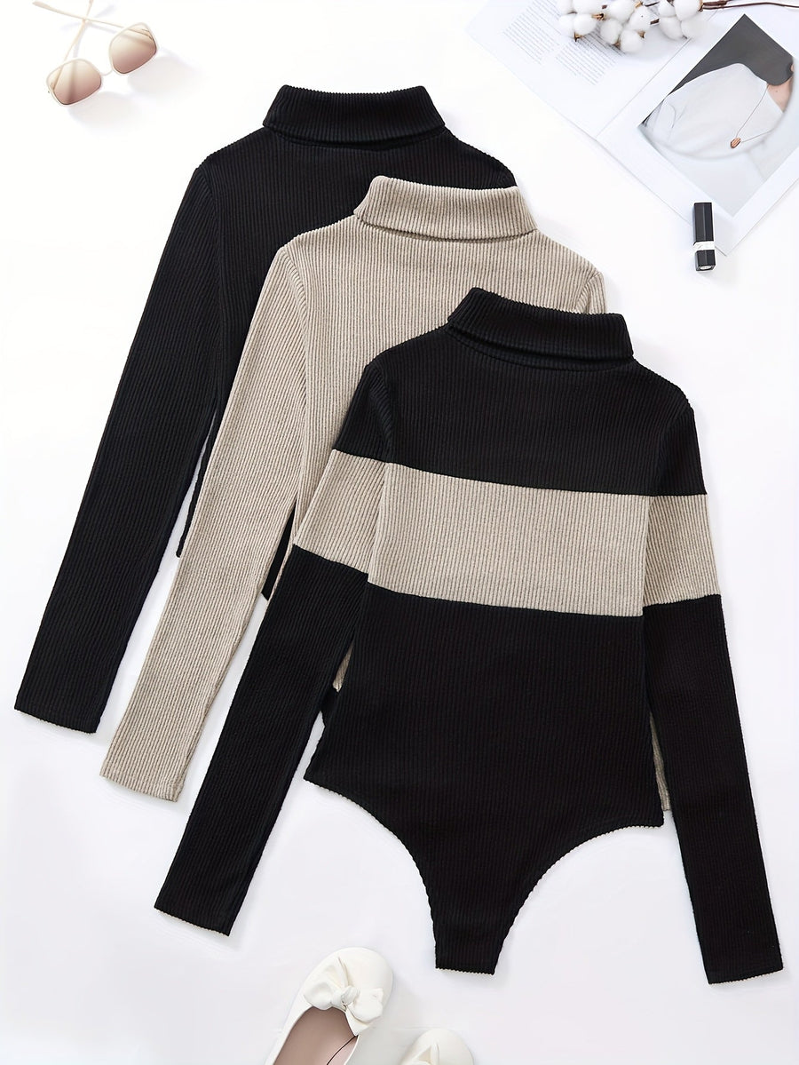 Ribbad turtleneck bodysuit långärmad dam