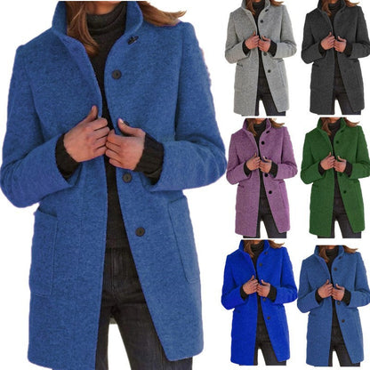 Rachael – Mode Ståkrage Kappa med Fickor Höst Vinter Casual Knappar Utekläder
