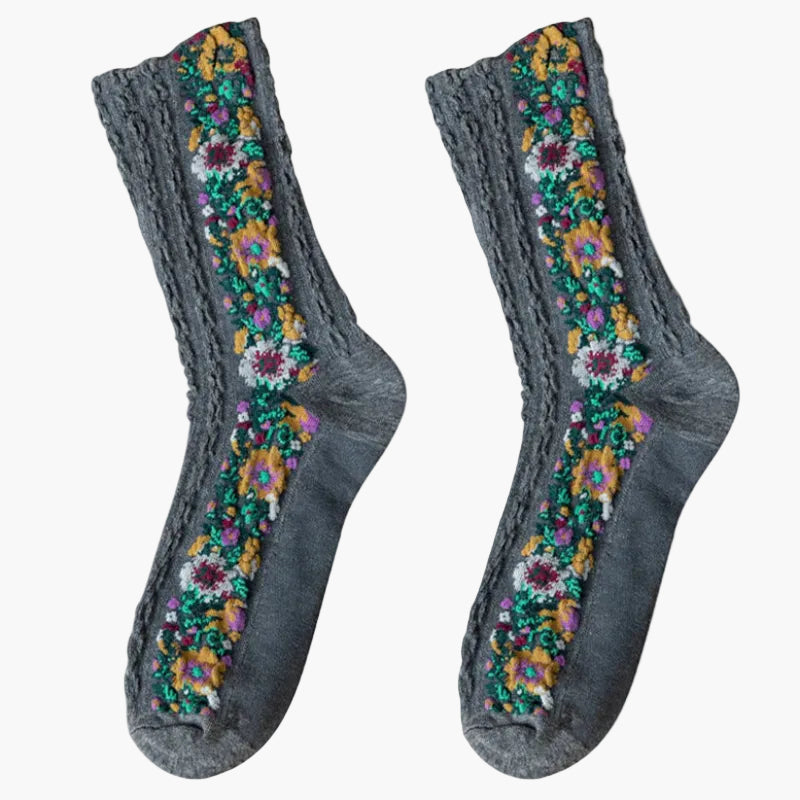 Damsockor med blommigt jacquardmönster för vardagsbruk – Fempack