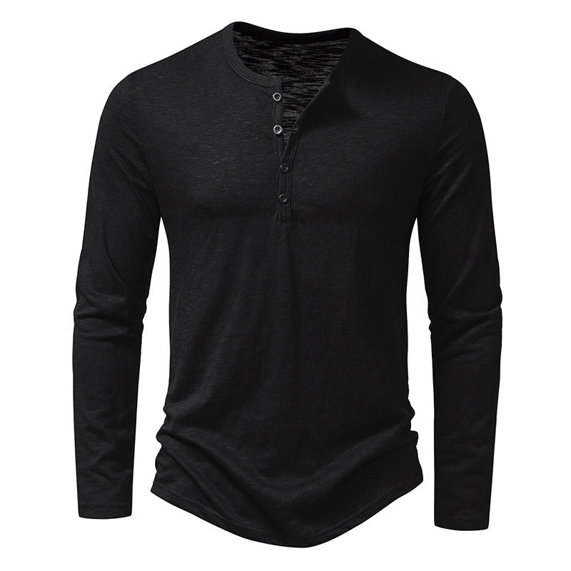 Brett – Långärmad T-shirt för Herrar med Knappar och Henry Krage