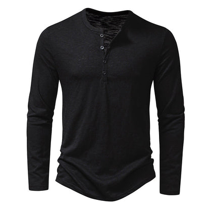 Brett – Långärmad T-shirt för Herrar med Knappar och Henry Krage