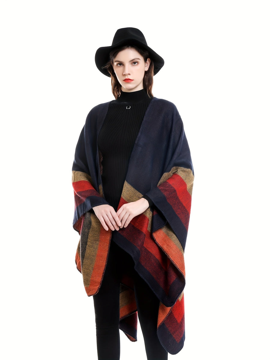 Vändbar Poncho Randig Oversized Mjuk Grå Rosa Grön