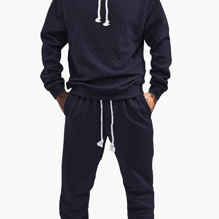 Rutigt Herr Set med Hoodie och Mjukisbyxor i Strukturerat Material