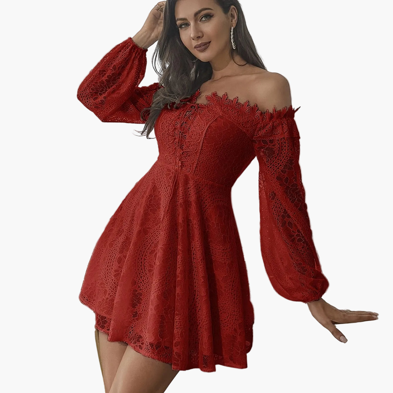 Dam Off Shoulder Elegant Klänning med Utsvängd Silhuett för Fest och Kväll