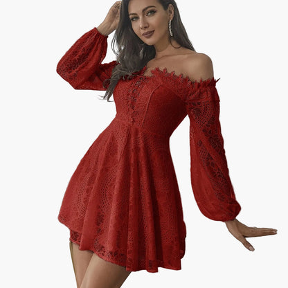 Dam Off Shoulder Elegant Klänning med Utsvängd Silhuett för Fest och Kväll