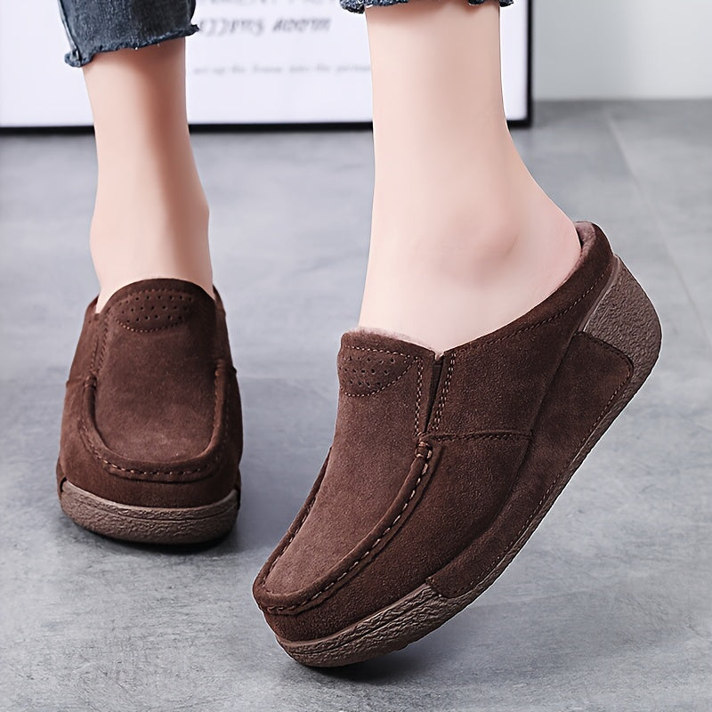 Dammuleskor mockaimitation slip-on med tjock sula, bruna