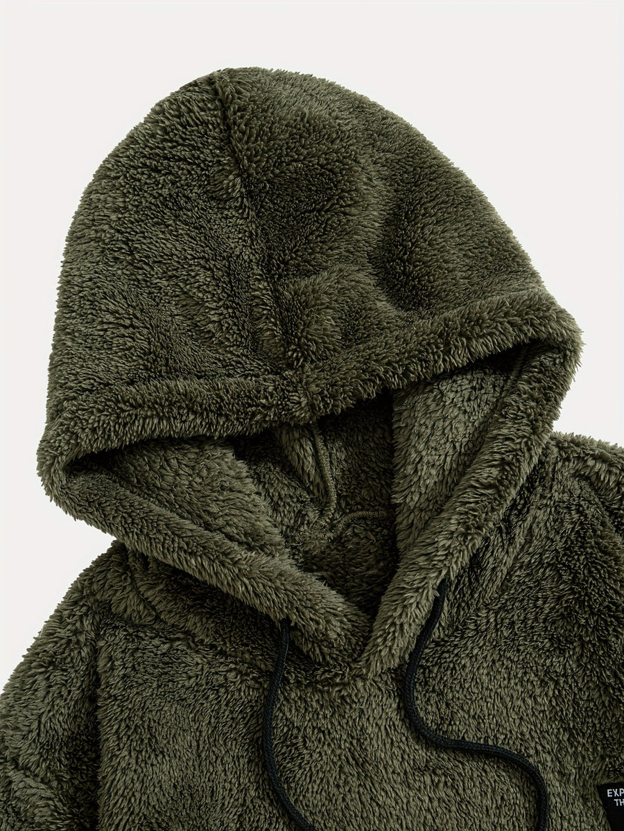 Unisex teddy fleece hoodie med huva och känguruficka, mysig tröja för dam och herr
