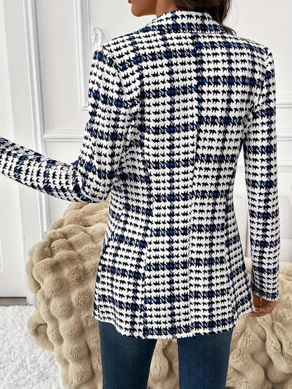 Dam Elegant Rutigt Kavaj Blazer för Vår – Långärmad, Stilren och Mångsidig