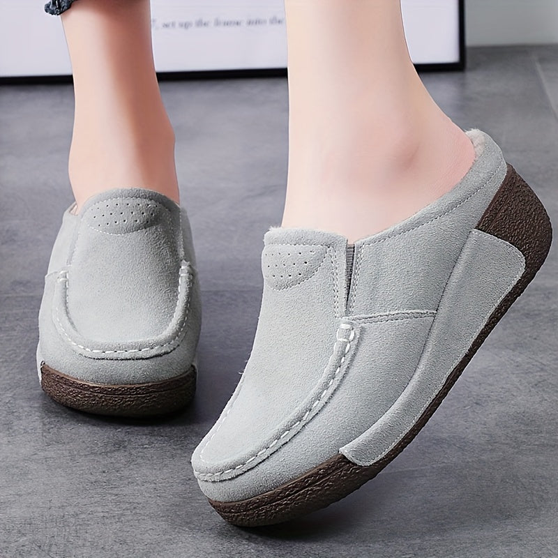 Dammuleskor mockaimitation slip-on med tjock sula, bruna