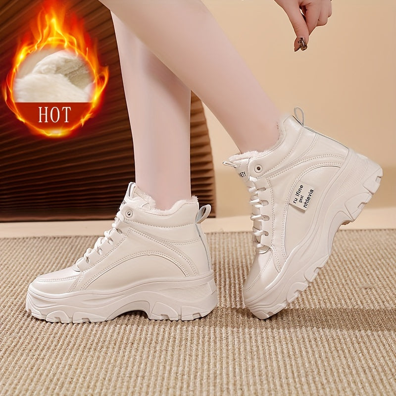 Dam sneakers, tjock sula, höga, fodrade vinterkängor i vitt eller beige