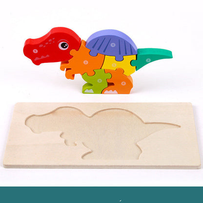 Barnens pedagogiska dinosauriepussel i trä – 3D-leksak för utveckling och lek
