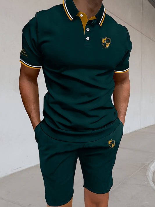 Herr Piké-Set med Shorts – Sportig och Elegant Sommarstil för Män