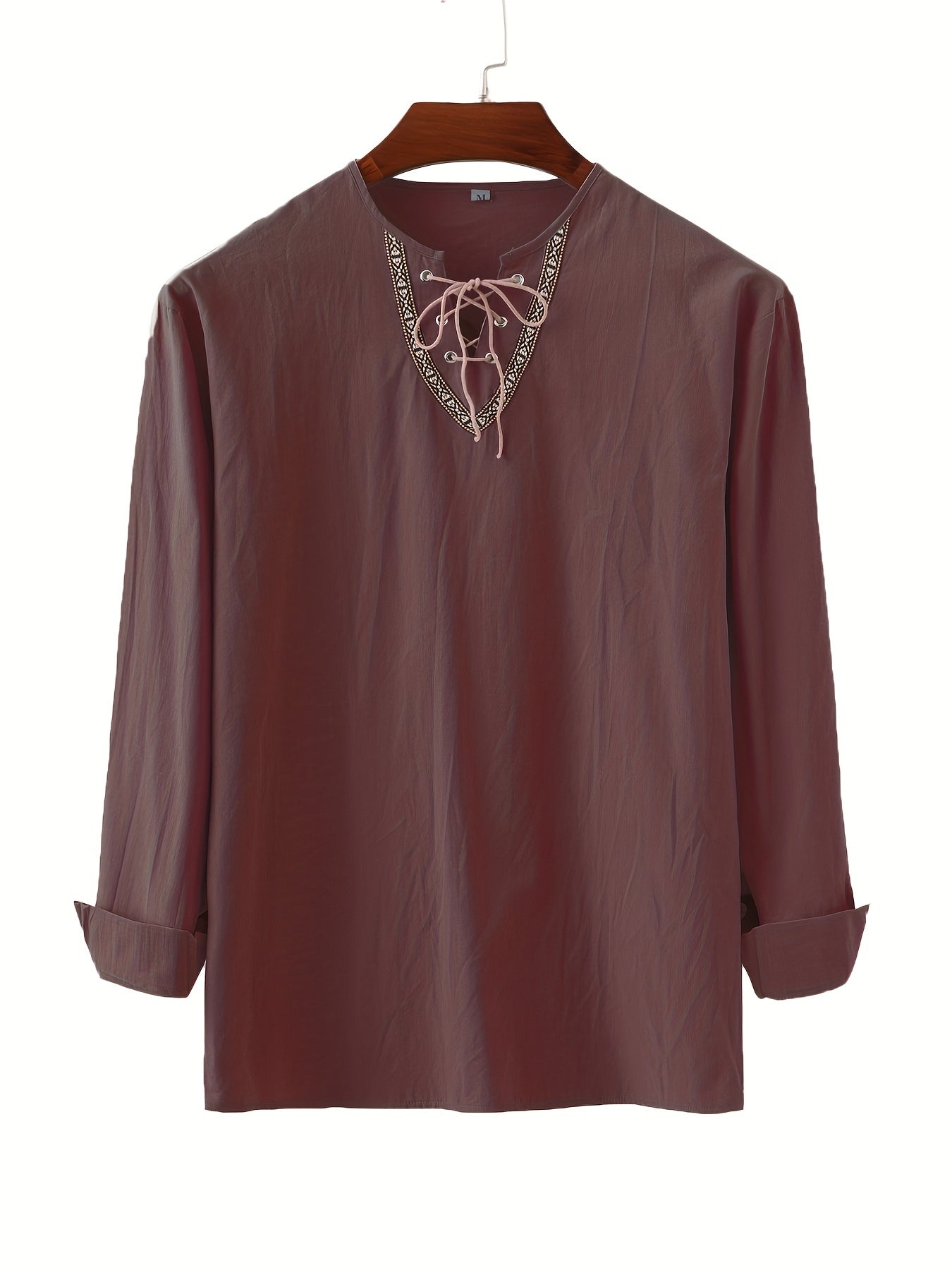 Herr Vintage Bohemisk Tunika med Snörning och Geometriskt Mönster – Ledig Blus för Alla Säsonger