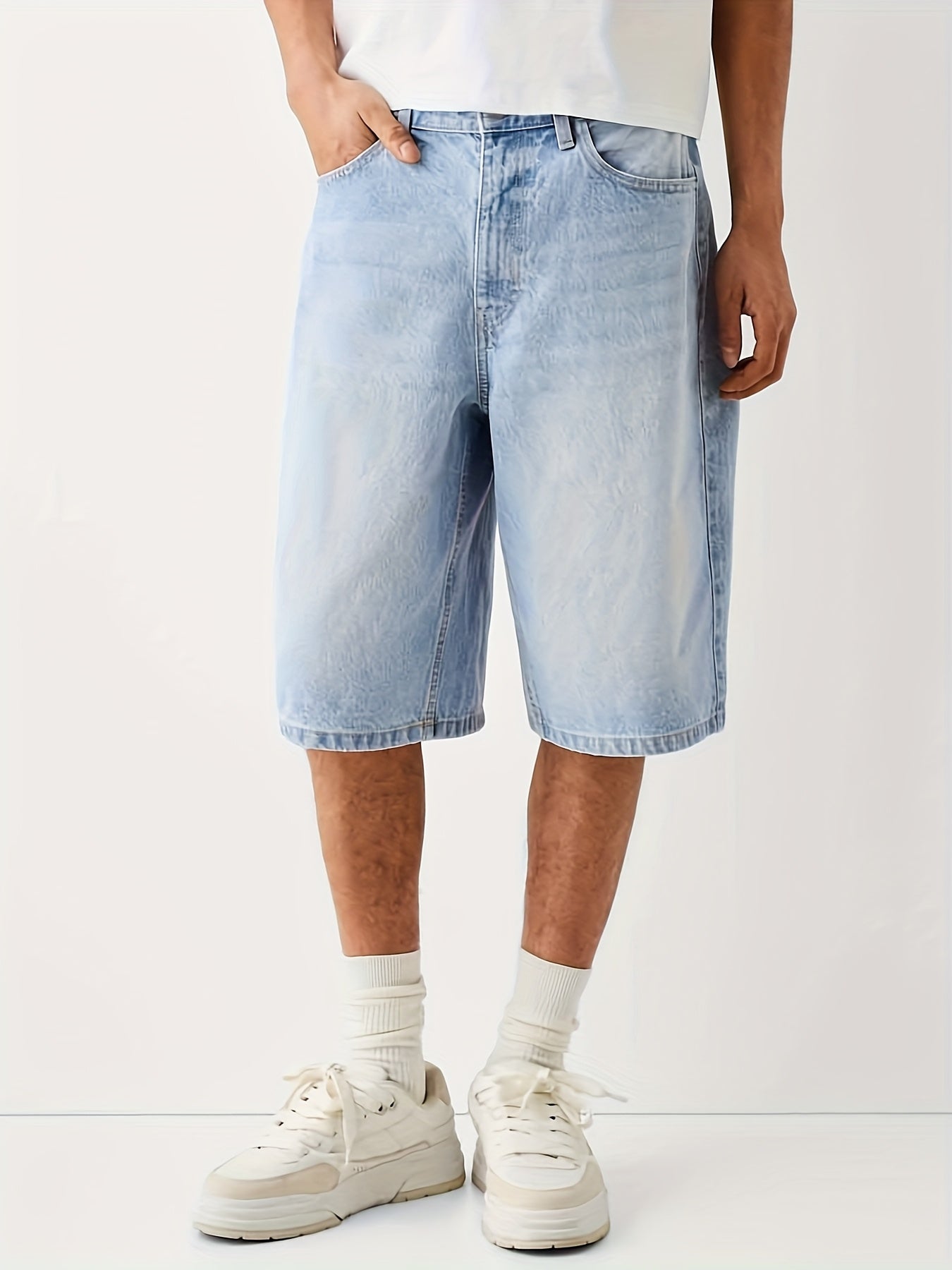 Herr Bermuda Jeansshorts Lös Passform Streetwear