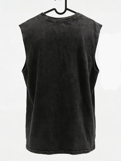 Herr Vintage Ärmellös T-shirt med Tryck och Rippade Shorts – Streetwear för Sommar