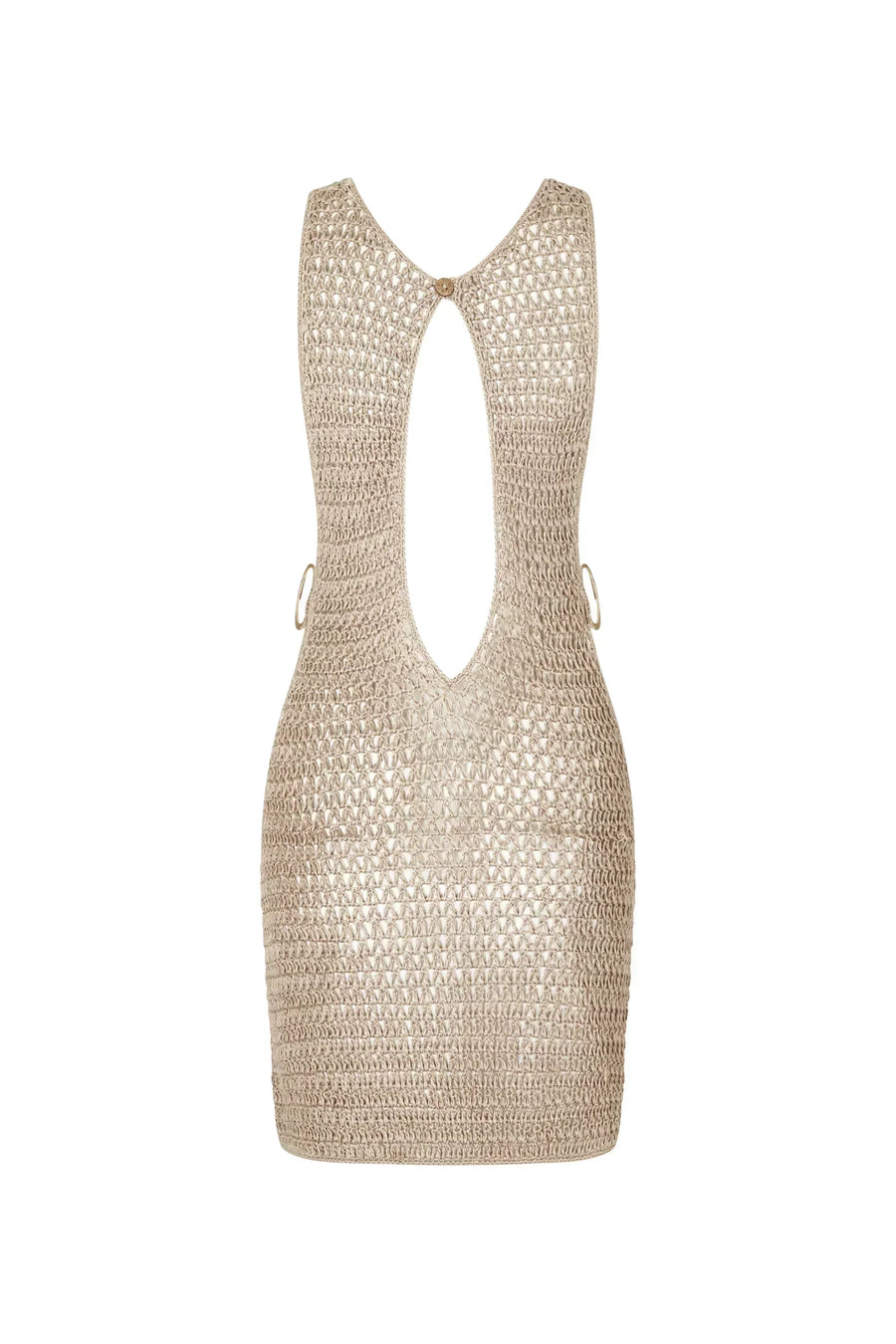 Virkningsklänning Ärmlös Miniklänning Beige med Ringdetalj